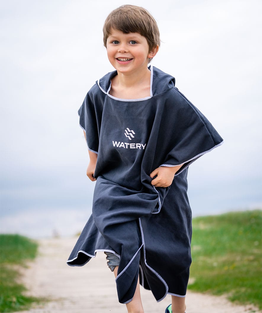Watery bathing poncho for junior (6-15) - Microfiber - Dark blue